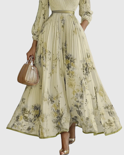 Emilia | Pleated V-Neck Maxi Dress