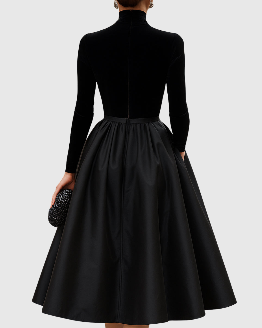 Ravenna | Black Velvet Midi Dress