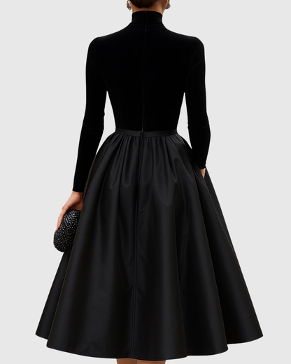 Ravenna | Black Velvet Midi Dress
