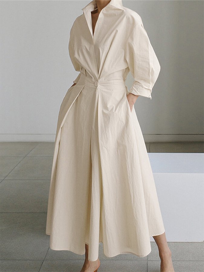 Collared midi dress with long sleeves, front view