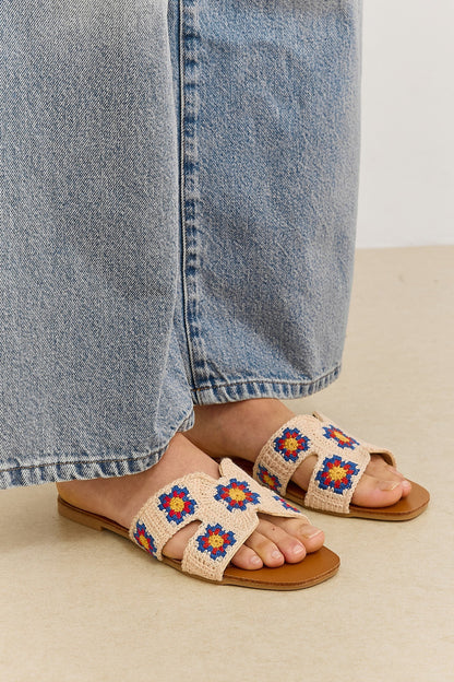 Hester | Crochet Floral Flat Sandals