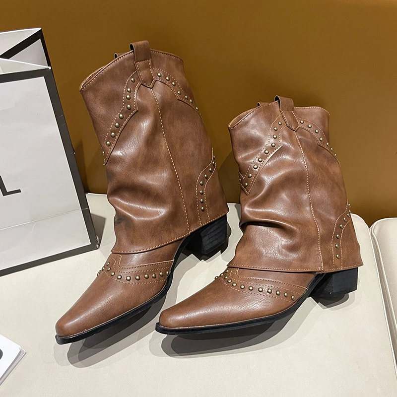 Malin | Studded Mid-Heel Western Boots