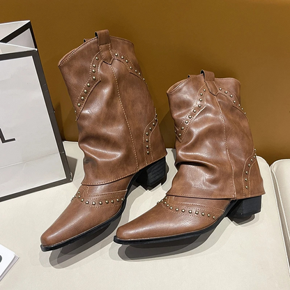 Malin | Studded Mid-Heel Western Boots