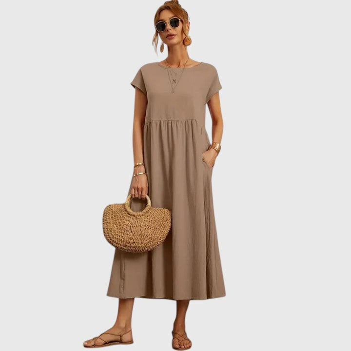 Fiona | Short-Sleeve Midi Dress with Pockets