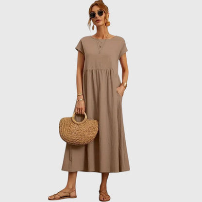 Fiona | Short-Sleeve Midi Dress with Pockets