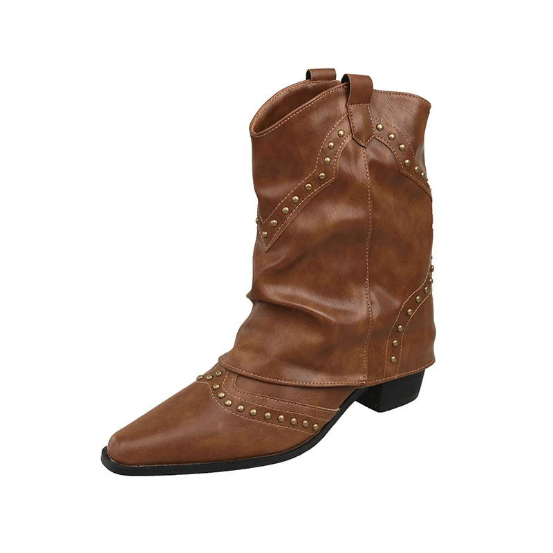 Malin | Studded Mid-Heel Western Boots