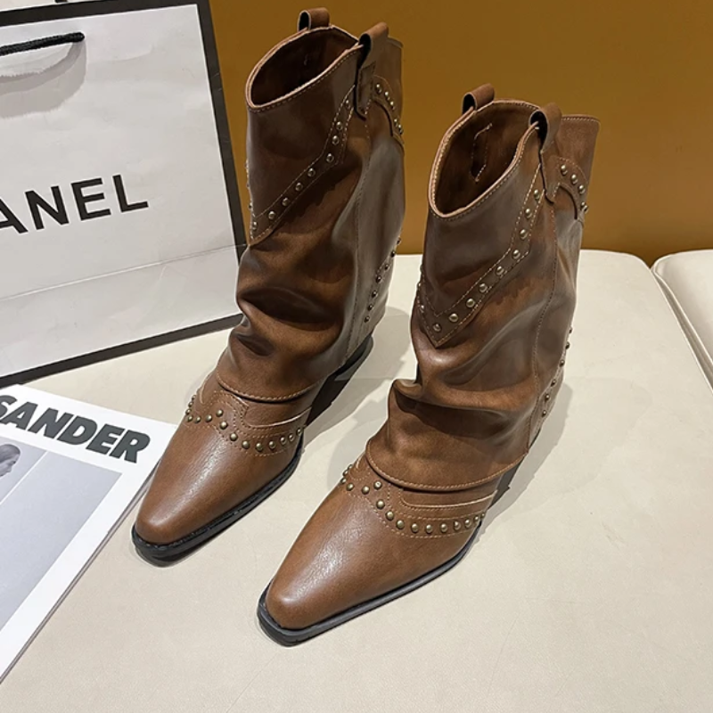 Malin | Studded Mid-Heel Western Boots