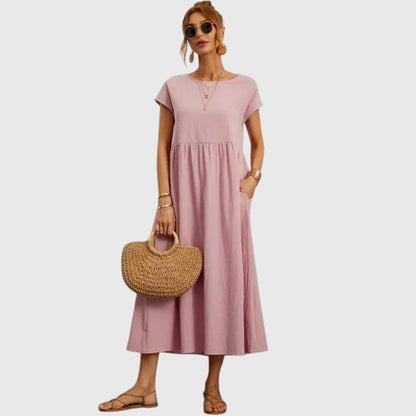 Fiona | Short-Sleeve Midi Dress with Pockets