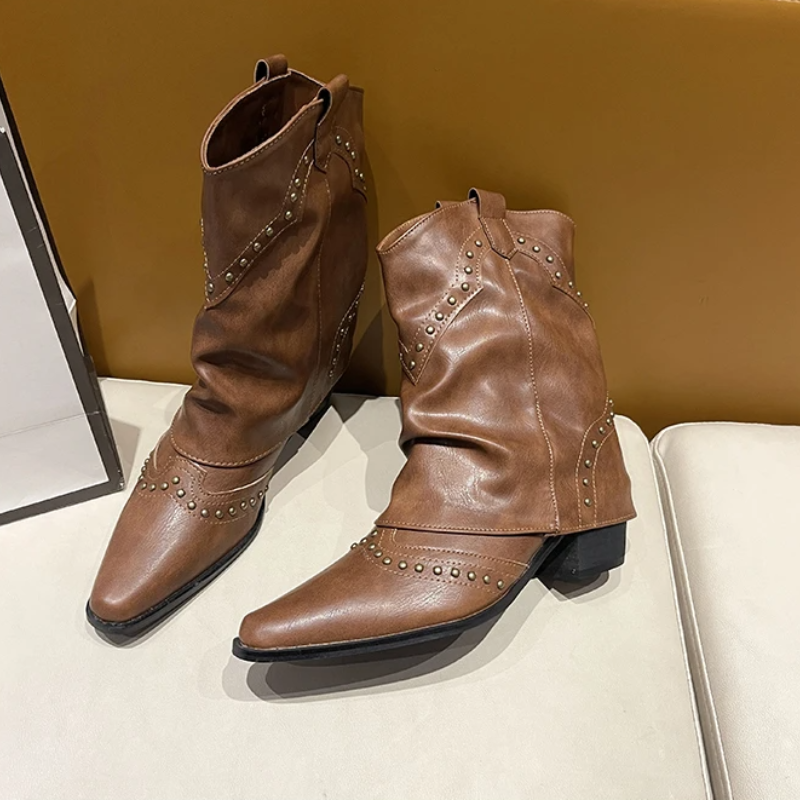 Malin | Studded Mid-Heel Western Boots