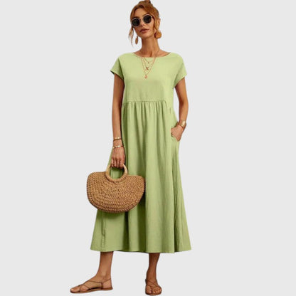 Fiona | Short-Sleeve Midi Dress with Pockets