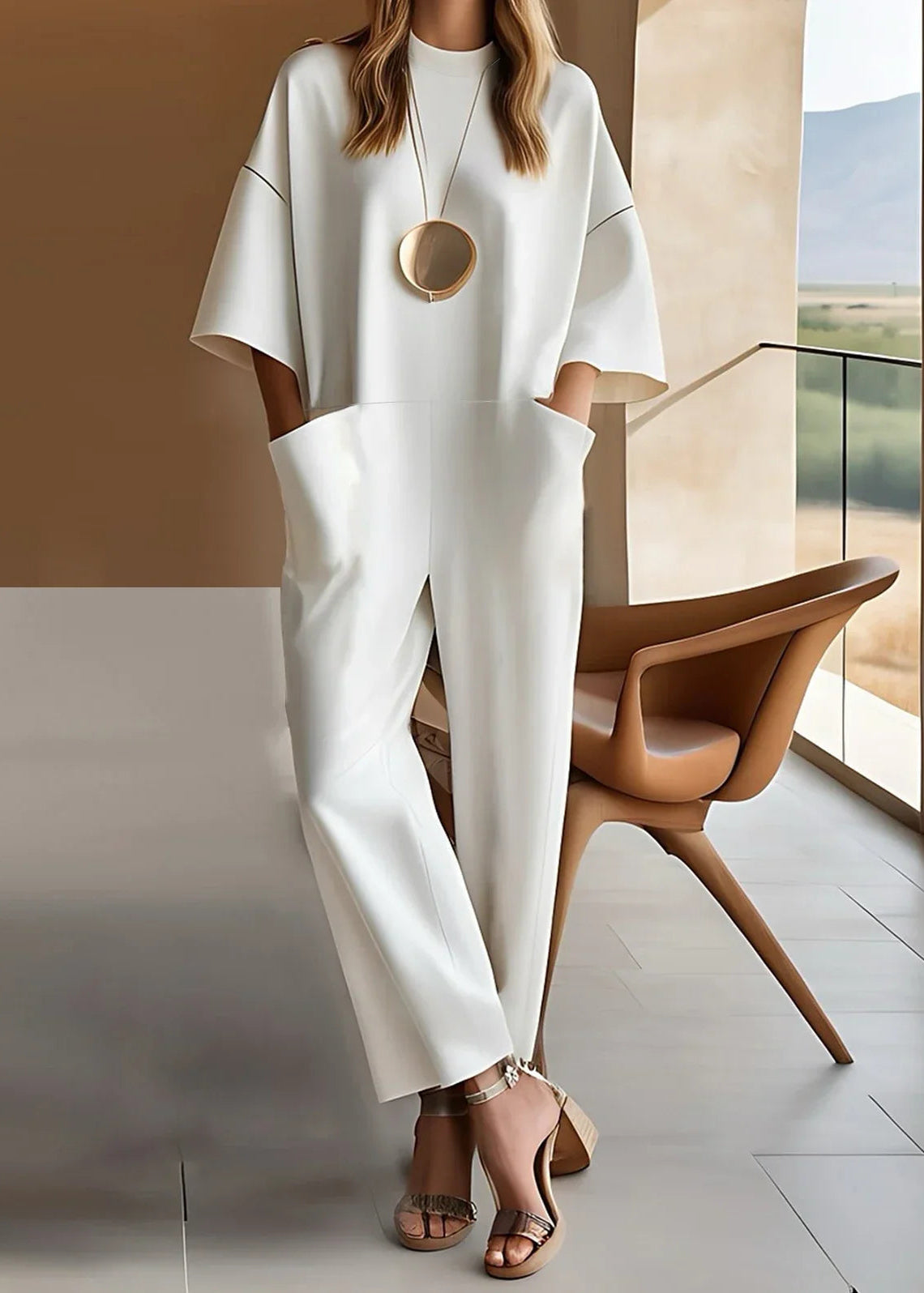 Aria | Crew Neck Wide Leg Jumpsuit