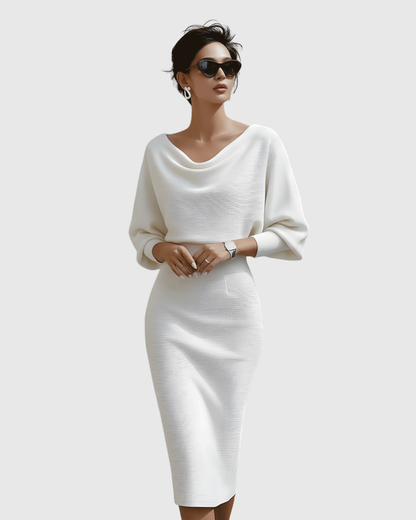 Noemi | Draped Batwing Midi Dress