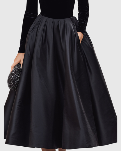 Ravenna | Black Velvet Midi Dress