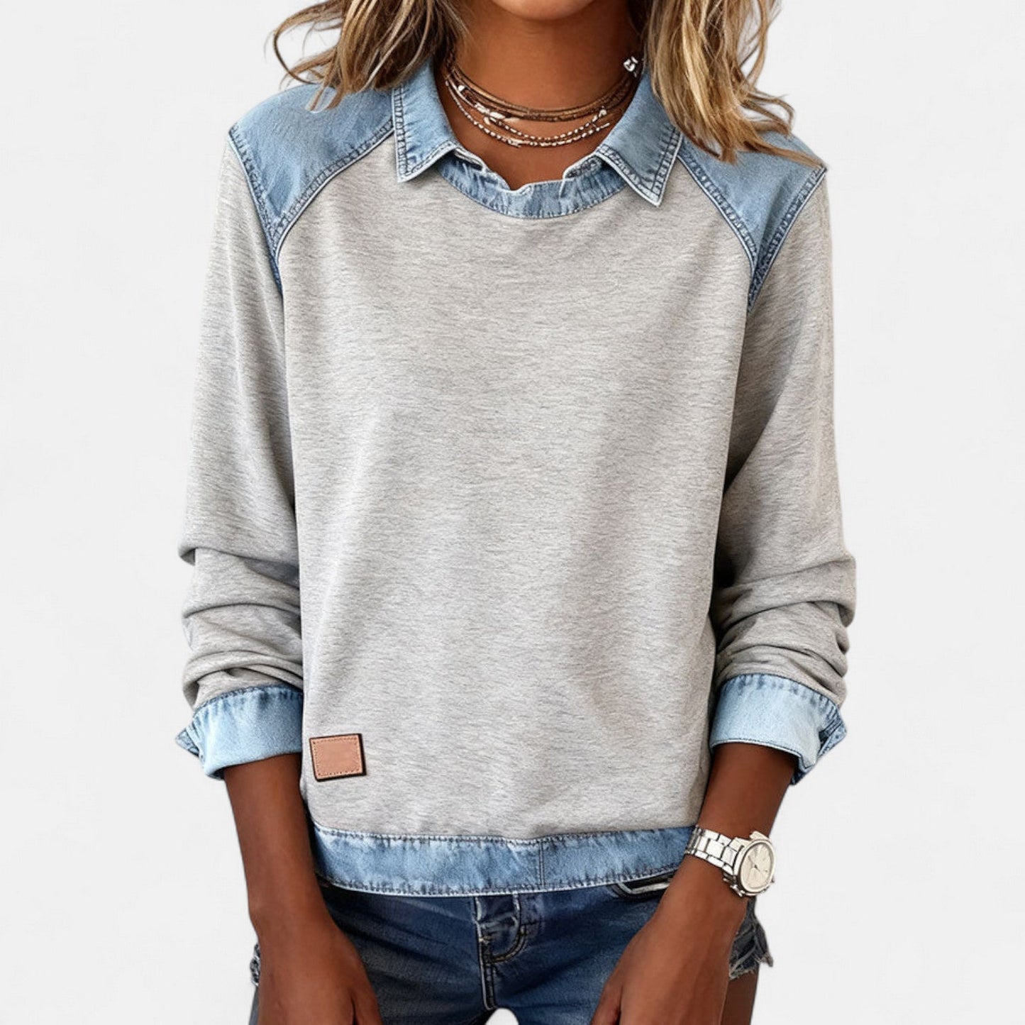 Fine-knit sweater shown in a third colourway