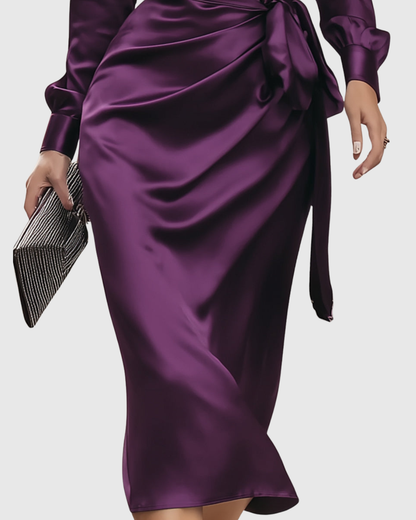 Cassia | Plum Satin Wrap Dress