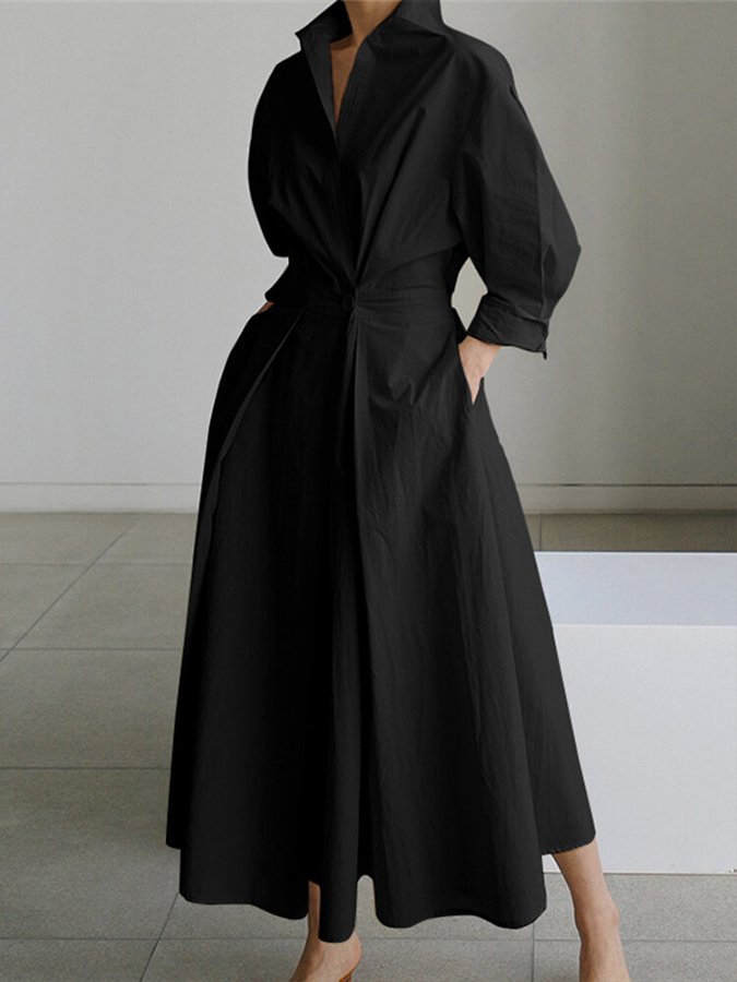 Midi dress showing the collar detail at the neck