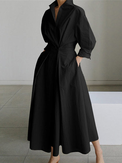 Midi dress showing the collar detail at the neck