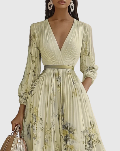 Emilia | Pleated V-Neck Maxi Dress