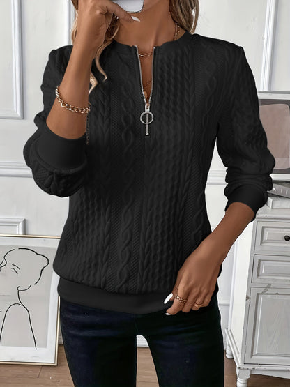 Cable-knit sweater shown from the side