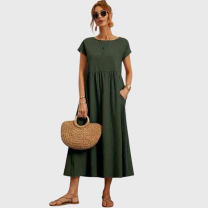 Fiona | Short-Sleeve Midi Dress with Pockets