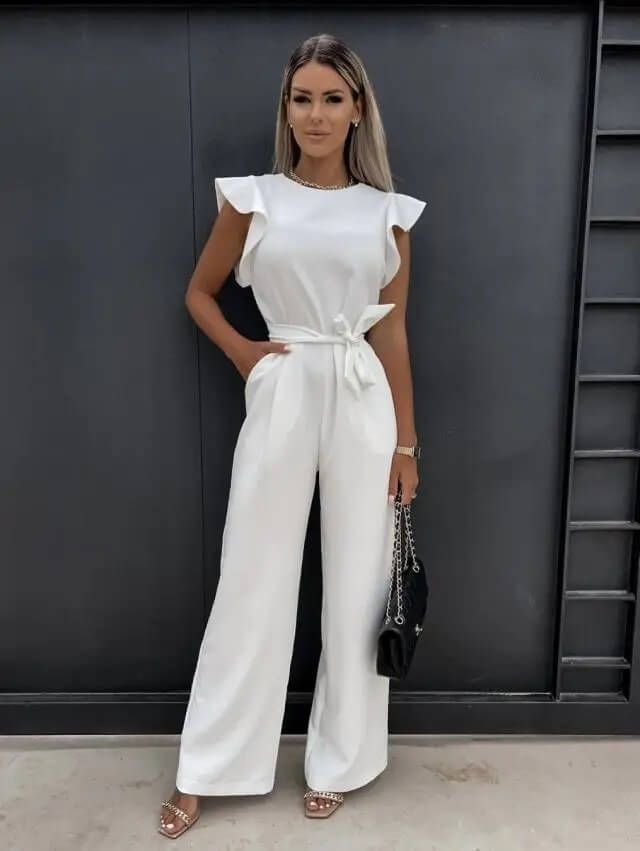 Evelyn | Flutter Sleeve Belted Jumpsuit