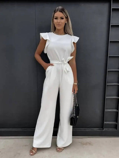 Evelyn | Flutter Sleeve Belted Jumpsuit