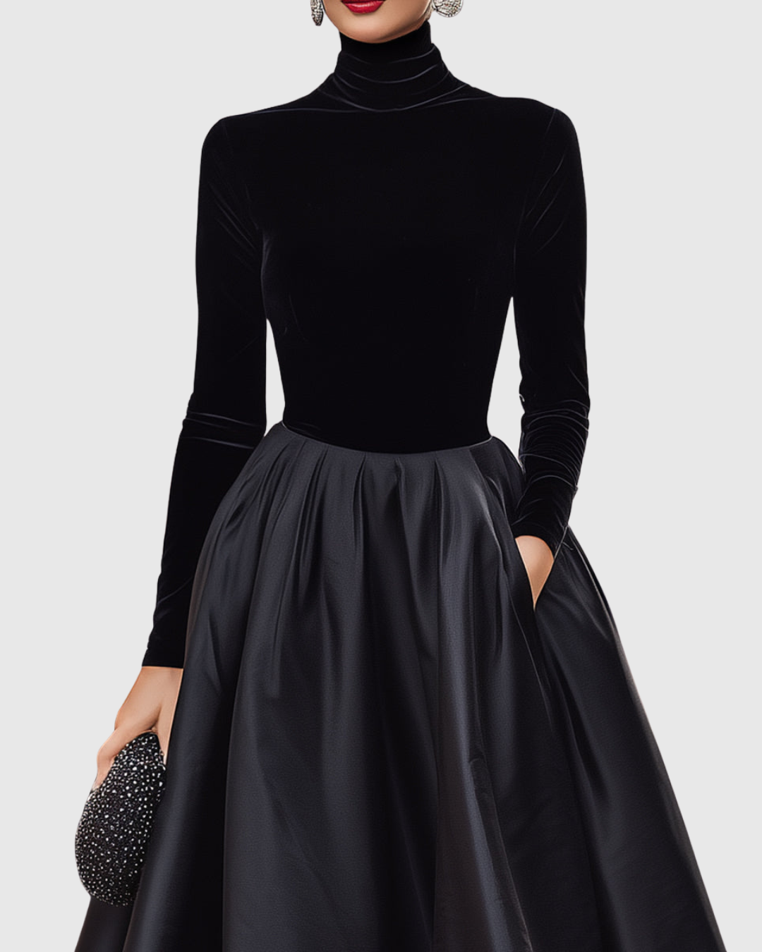 Ravenna | Black Velvet Midi Dress