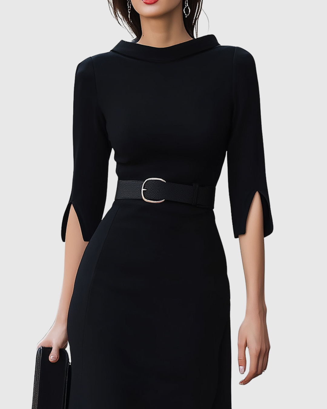 Mathilde | Belted Black Midi Dress