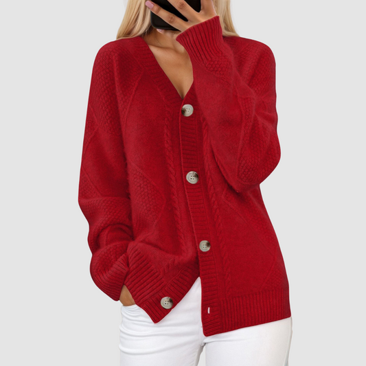 V-neck button-front cardigan, front view