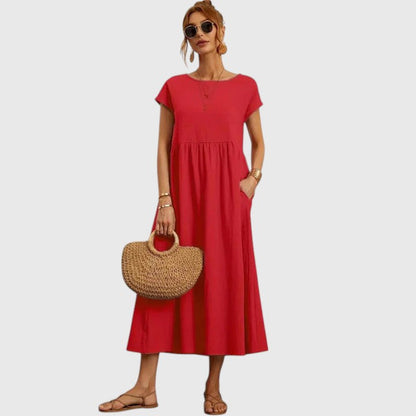 Fiona | Short-Sleeve Midi Dress with Pockets