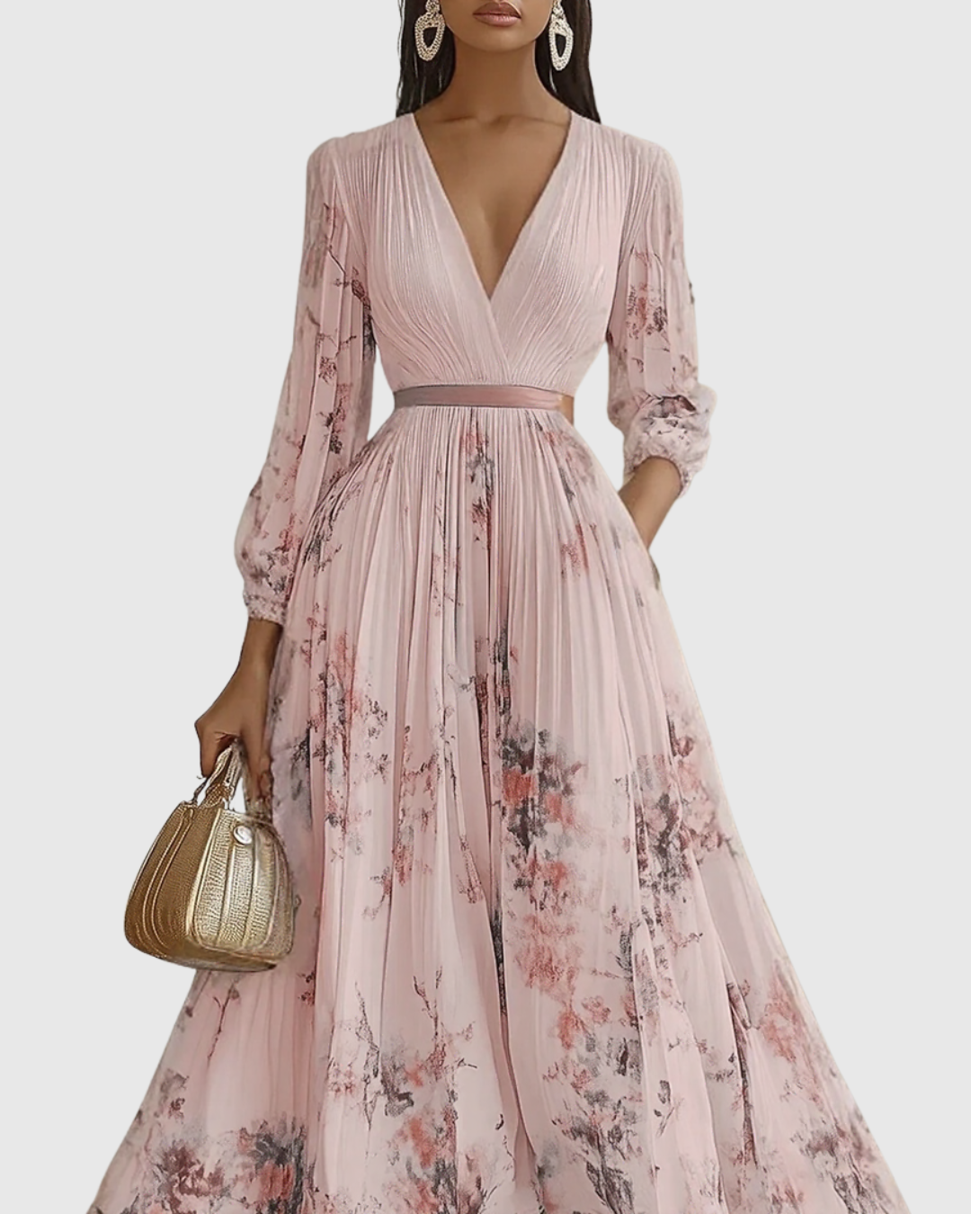 Emilia | Pleated V-Neck Maxi Dress