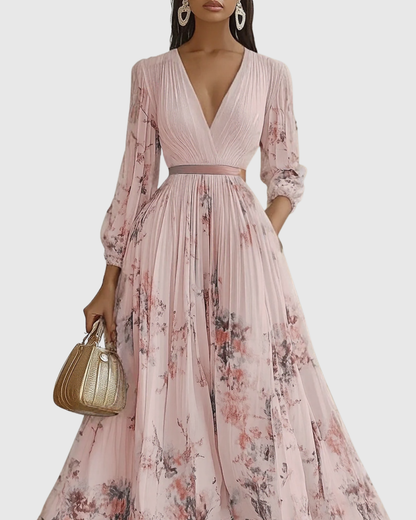 Emilia | Pleated V-Neck Maxi Dress