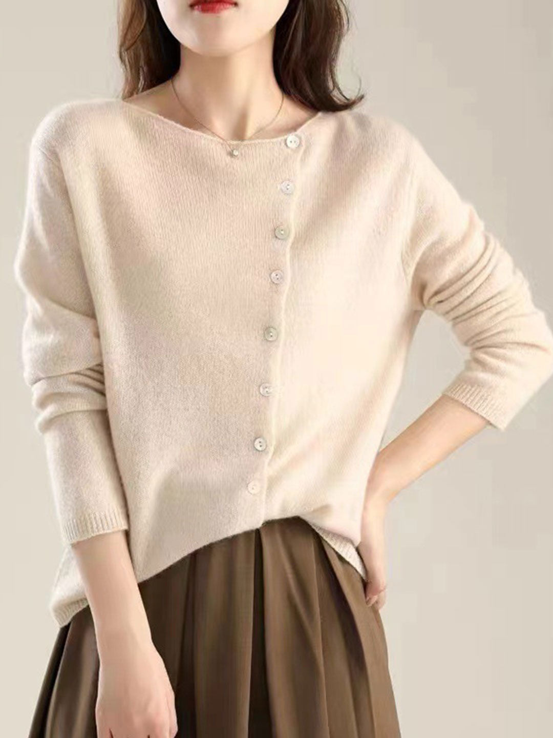 Draped cardigan shown at full length