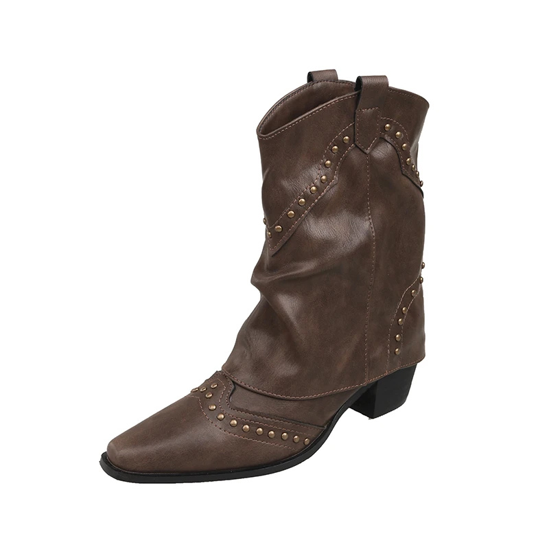 Western boots showing the mid heel
