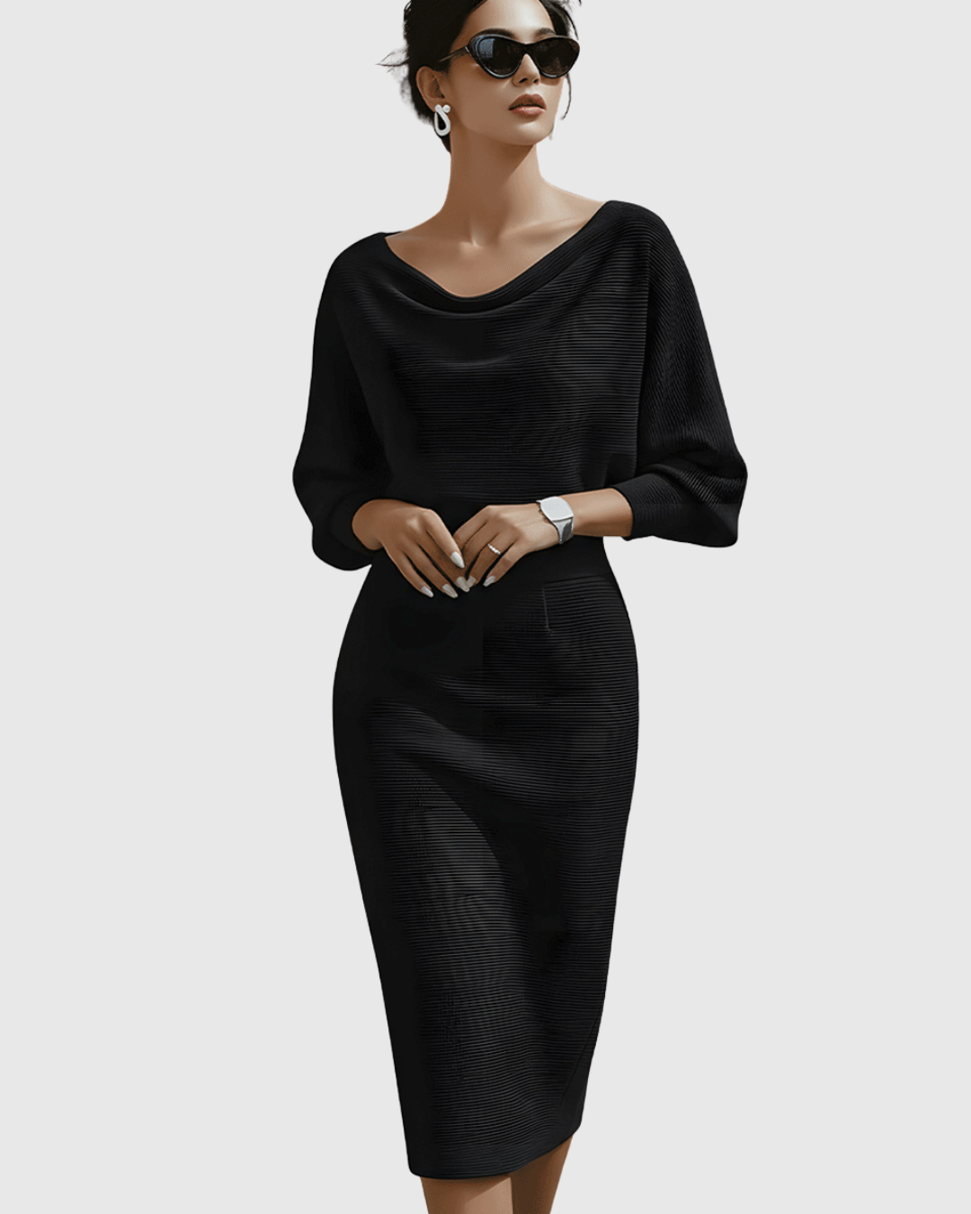 Noemi | Draped Batwing Midi Dress