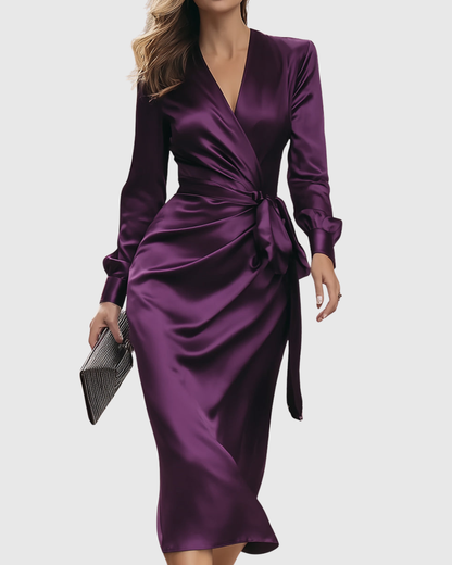 Cassia | Plum Satin Wrap Dress