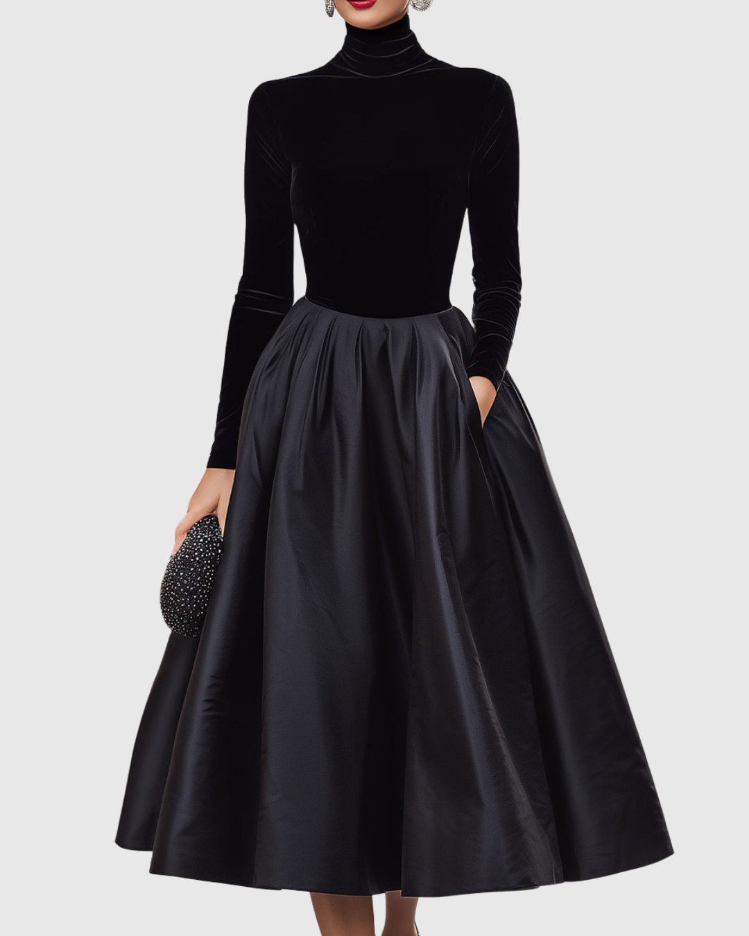 Ravenna | Black Velvet Midi Dress