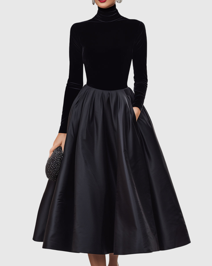 Ravenna | Black Velvet Midi Dress