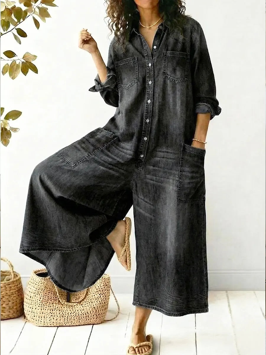 Cosima | Button-Front Wide Leg Jumpsuit