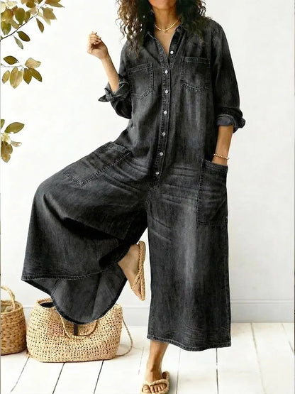 Cosima | Button-Front Wide Leg Jumpsuit