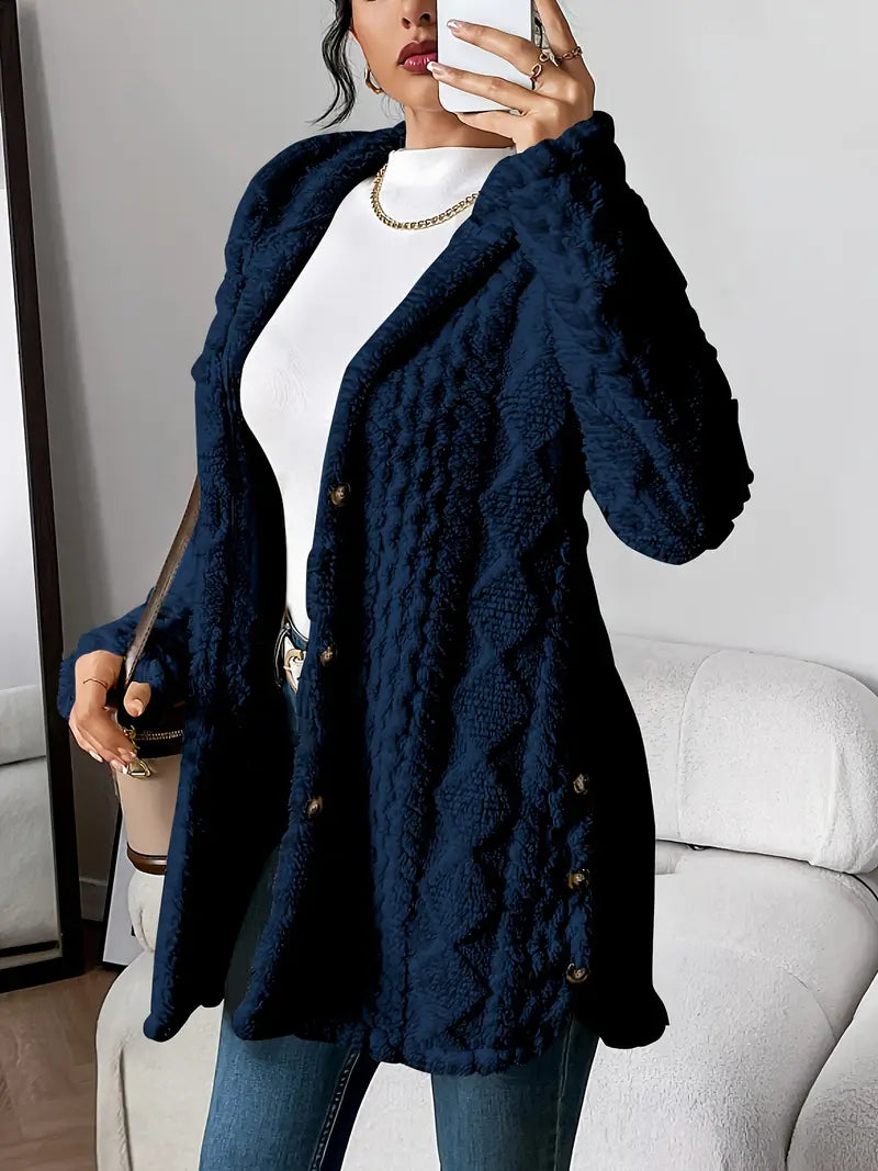 Katrien | Hooded Button-Front Textured Coat