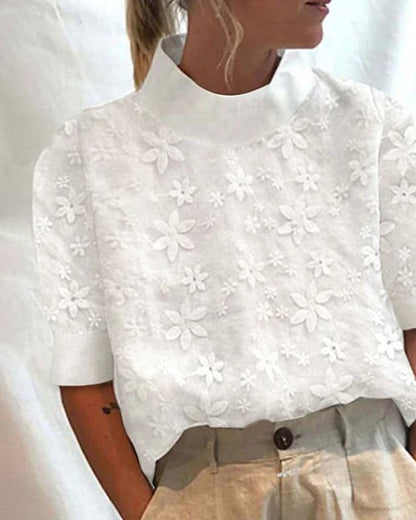Emilia | Floral Embroidered High-Neck Blouse