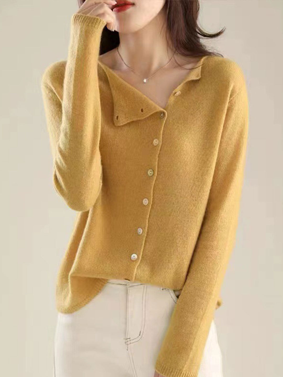Draped open-front cardigan, front view