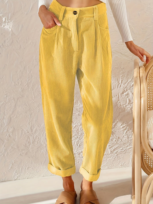 Relaxed tapered corduroy pants, front view