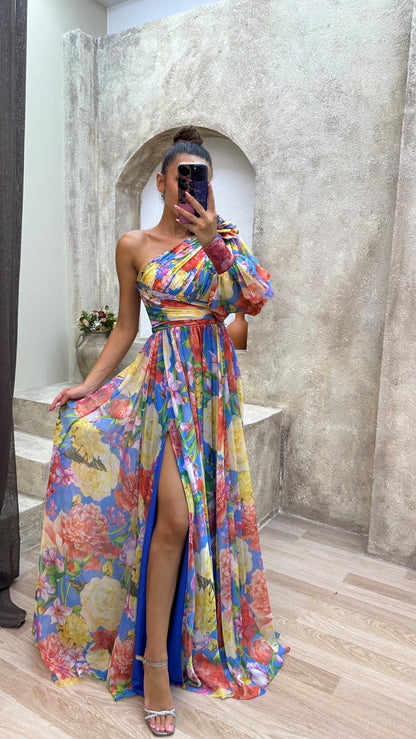 Marguerite | One-Shoulder Floral Maxi Dress