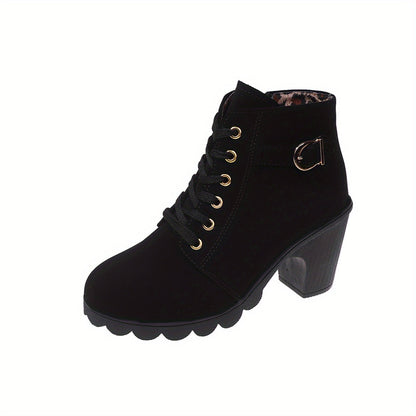 Chunky heel ankle boots shown from the side