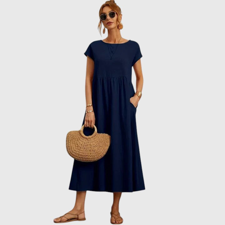 Fiona | Short-Sleeve Midi Dress with Pockets
