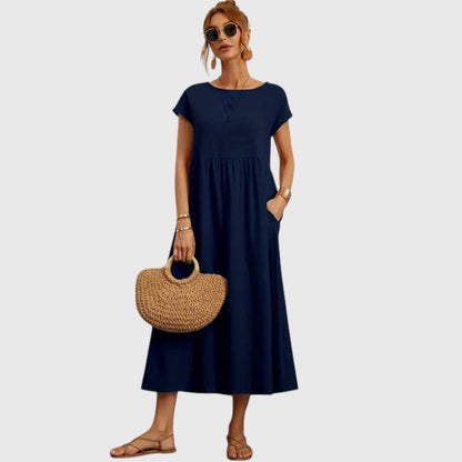 Fiona | Short-Sleeve Midi Dress with Pockets