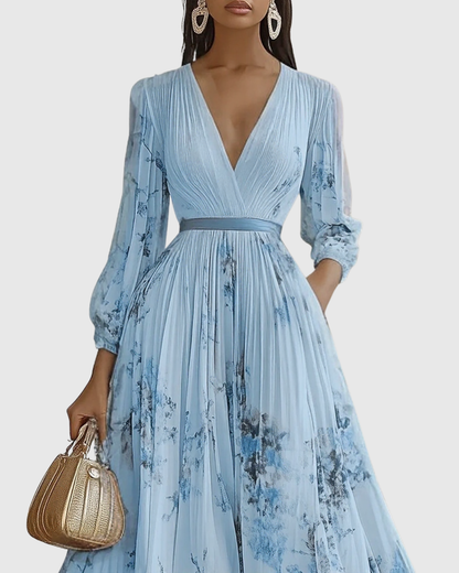 Emilia | Pleated V-Neck Maxi Dress