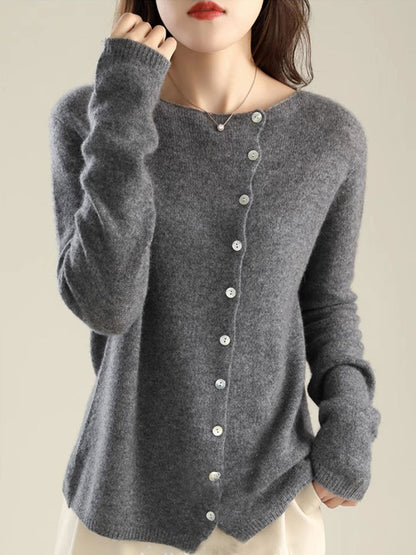 Draped cardigan shown from the side